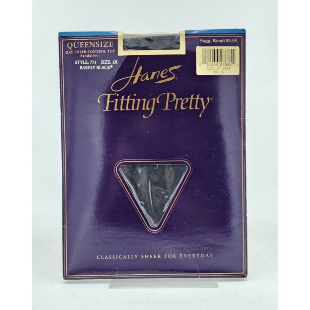 Hanes Fitting Pretty Day‎ Sheer Control Top Sandalfoot Pantyhose 771 Black Sz 1X